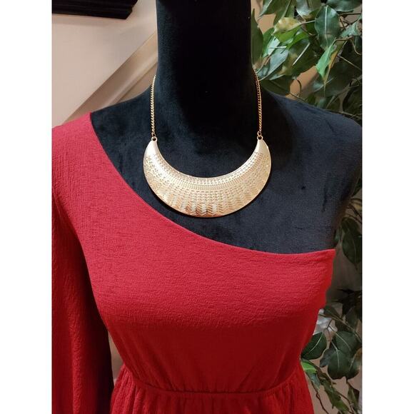 Judith March Women's Red Polyester Pleated One Shoulder Fit & Flare Dress Large - Picture 3 of 11